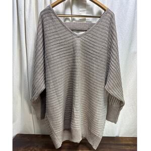 Soho Jeans By NY & Co. Slouchy Oversized Sweater Taupe V-Neck Women's Size XXL